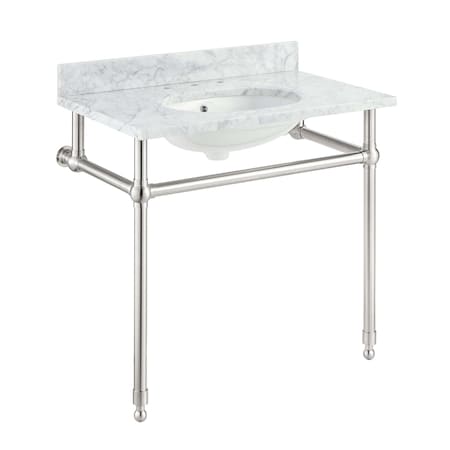 Anzzi 34.5 in. Console Sink in Brushed Nickel with Carrara White Counter Top CS-FGC004-BN
